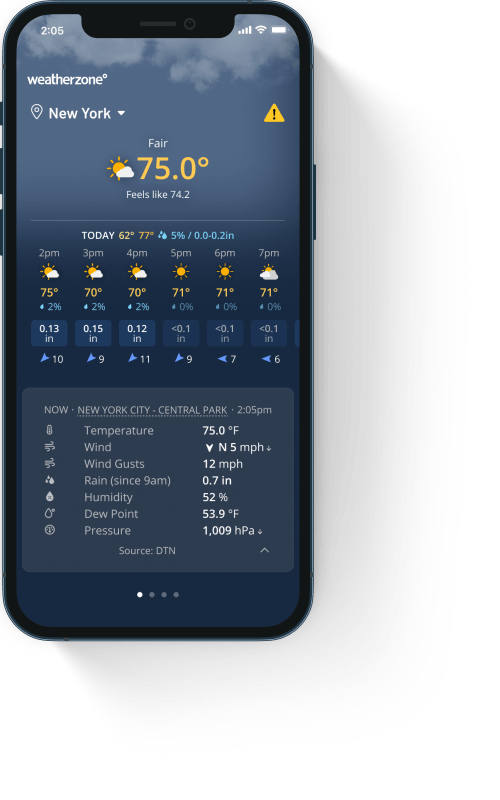 Picture of the weatherzone app hourly forecast