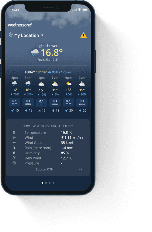 Picture of the weatherzone app hourly forecast