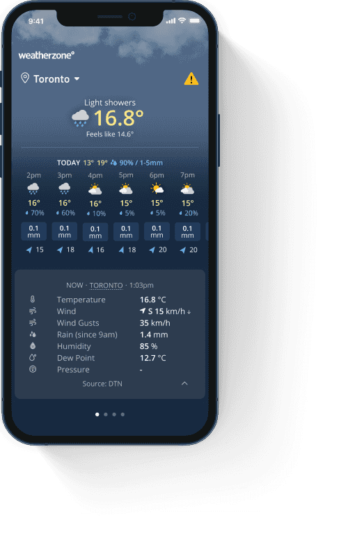 Picture of the weatherzone app hourly forecast