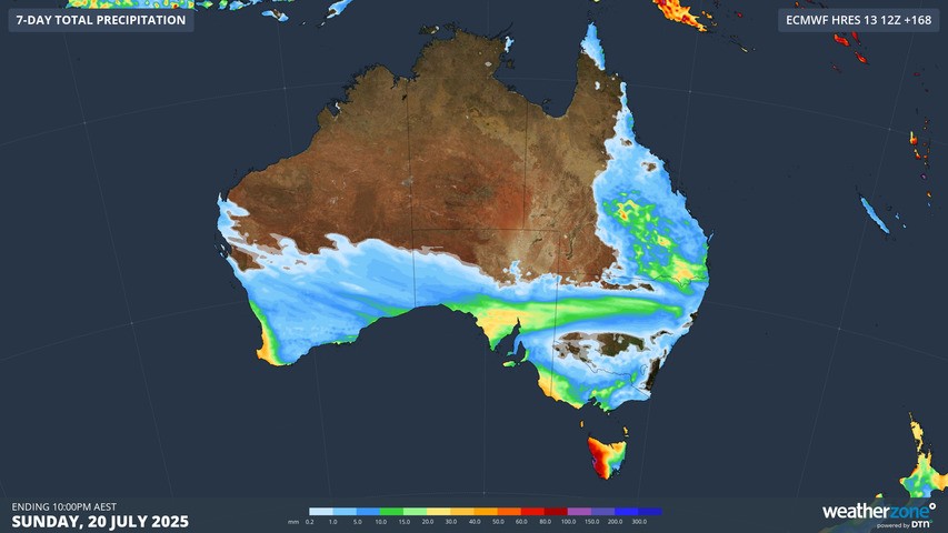 Image: Forecast accumulated rain over Australia this week. Source: Weatherzone.