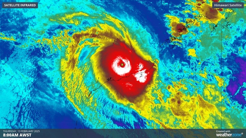 Image: Tropical Cyclone Zelia near the WA coast in February 2025. Source: Weatherzone.