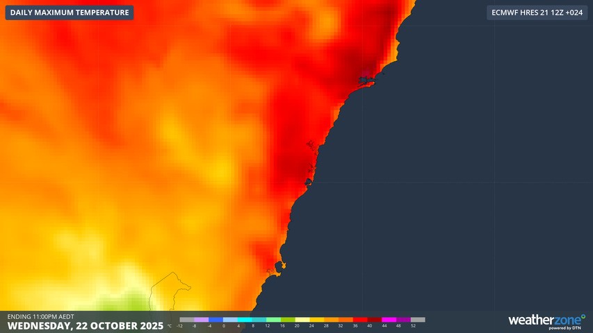 Image: Temperatures topped 40°C in parts of eastern NSW, which is remarkable for October. Source: Weatherzone