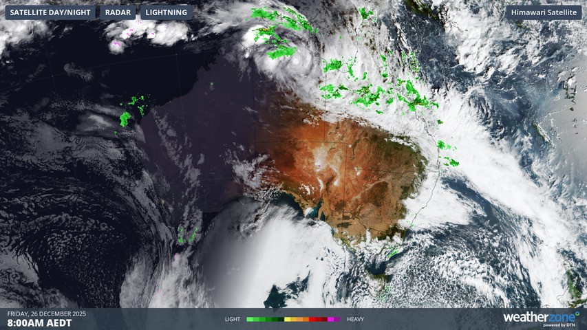 Image: Visible satellite image captured by the Himawari-9 satellite on Friday, December 26, 2025. Source: Weatherzone