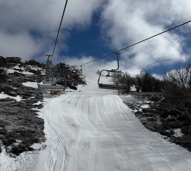 Image: The Leichhardt Chairlift at Perisher on Wednesday, September 16, 2026, after a light overnight snowfall. Source: Steve Smith