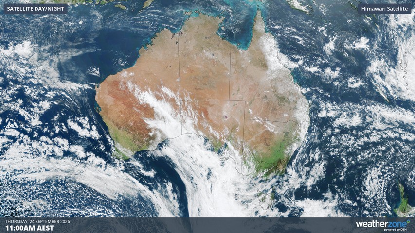 Image: Satellite image over Australia at 11 am (AEST) on Thursday, September 24, 2026. Source: Weatherzone