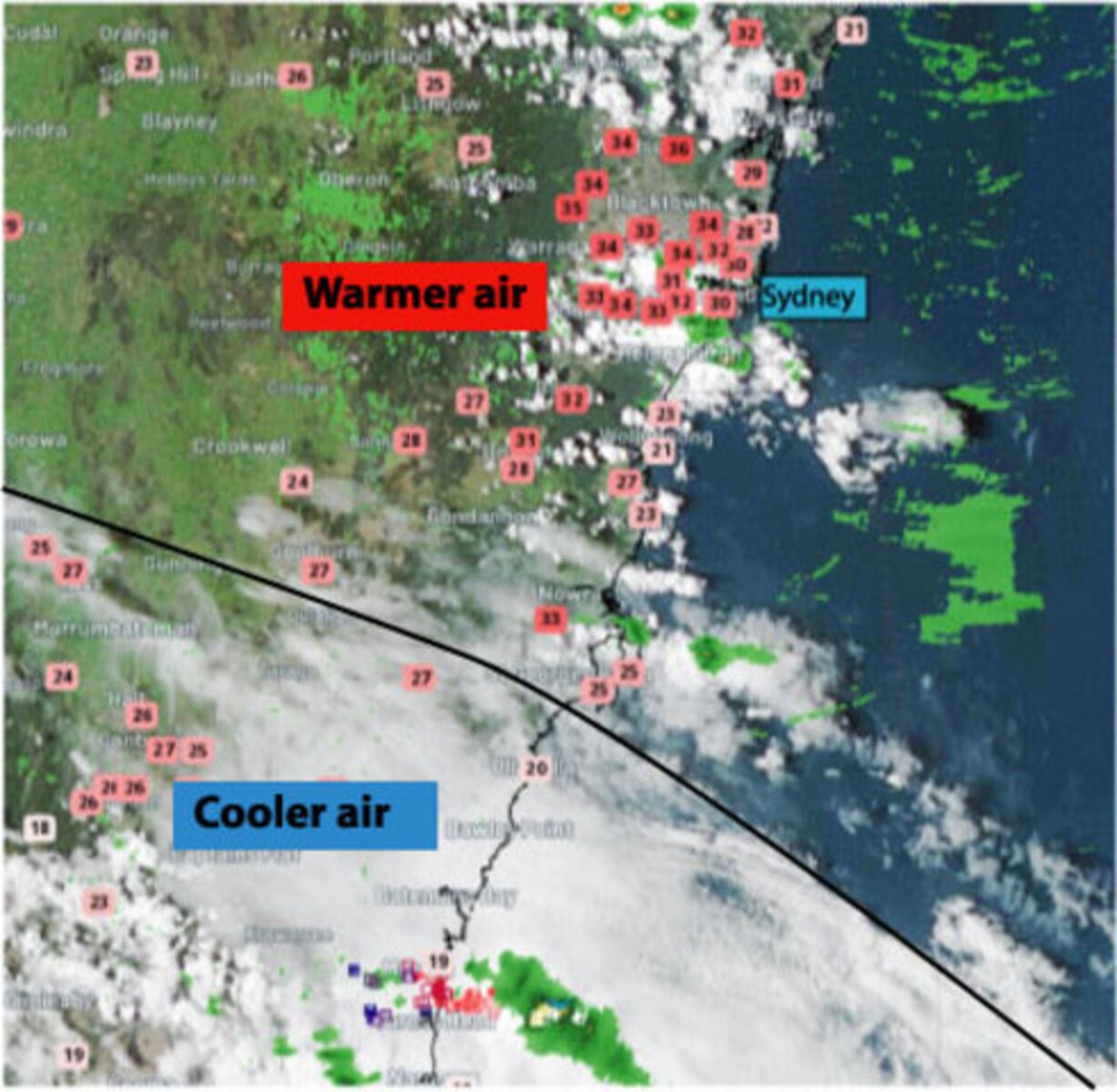 Image: Satellite imagery at 3:30pm on Saturday, September 26, 2026.. Source: Weatherzone
