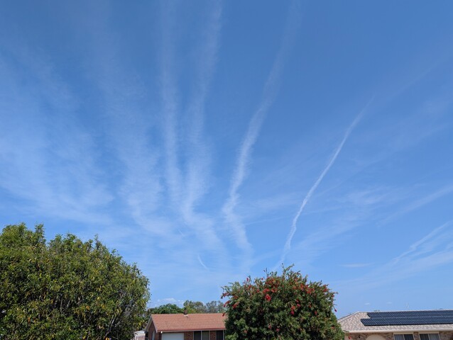 Image: Condensation trails over the North West Slopes on Sunday morning. Source: Author's photo