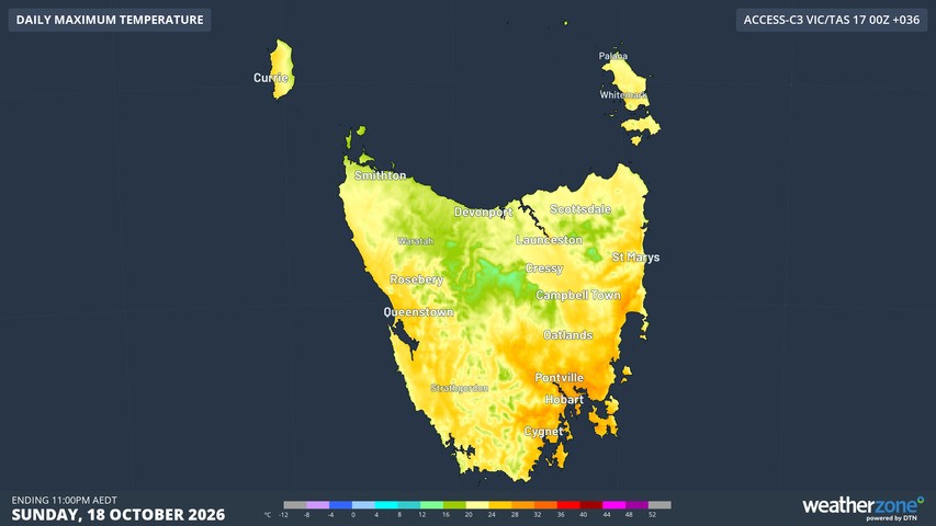 Image: Higher than average daily maximum temperatures this week for Hobart. Source: Weatherzone