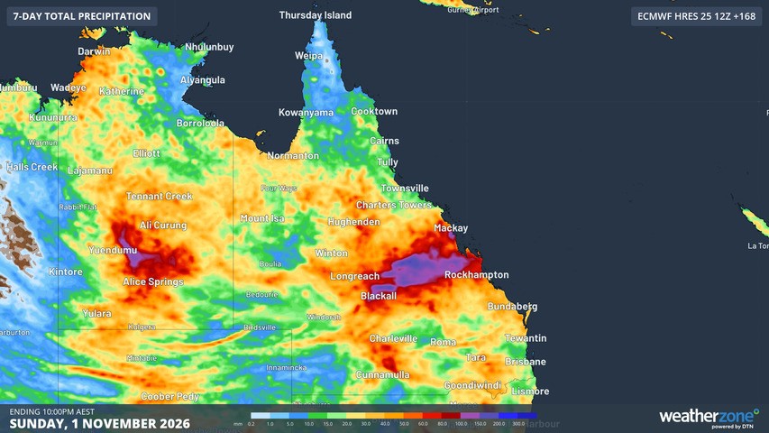 Image: Forecast accumulated rain this week. Source: Weatherzone.