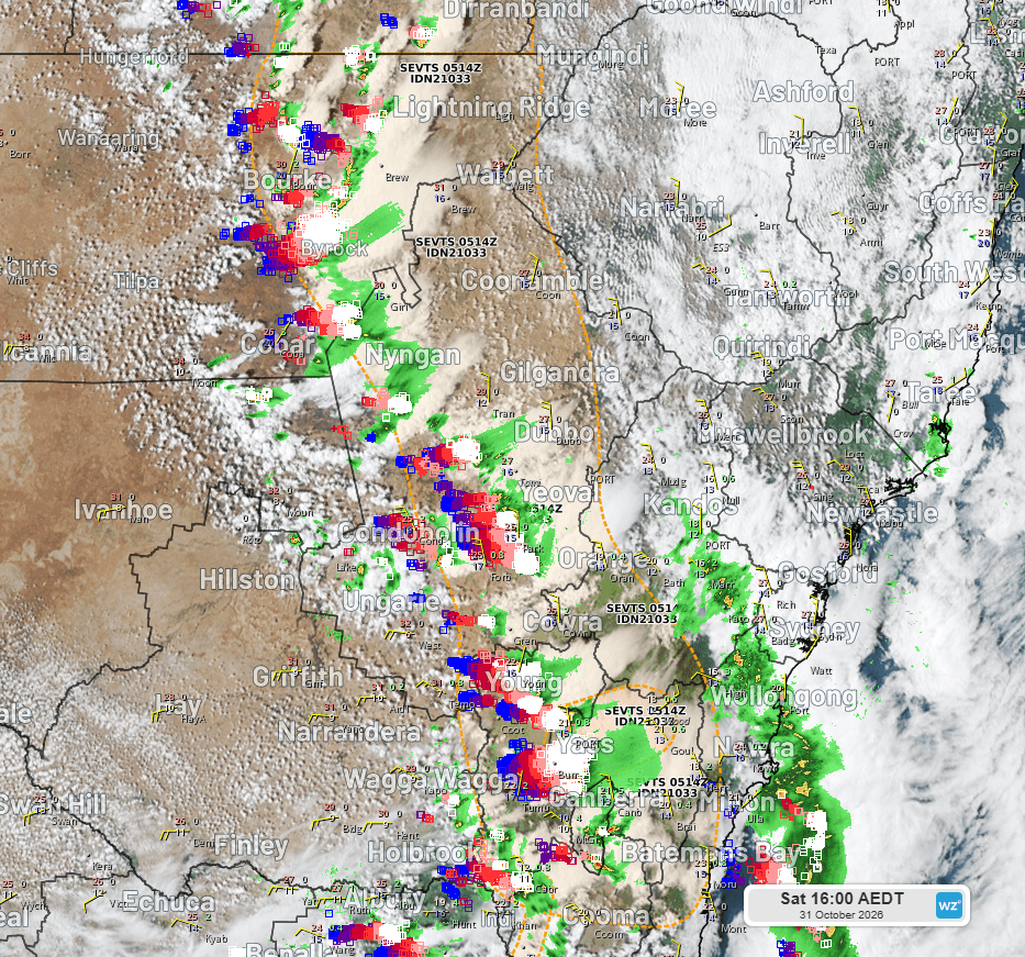 Image: Weekend severe thunderstorm threat for much of NSW. Source: Weatherzone